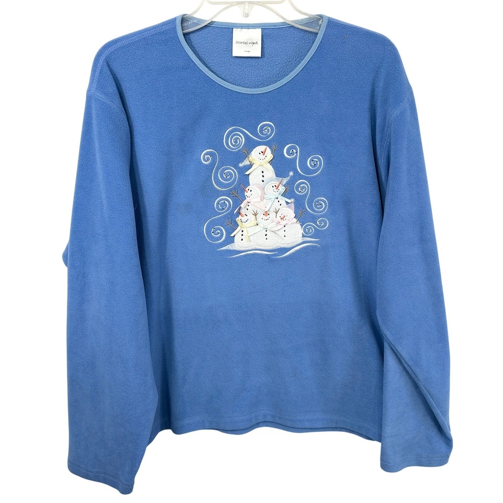 Decorated Originals Large Sweatshirt Blue Fleece Snowman Christmas Ugly 1068